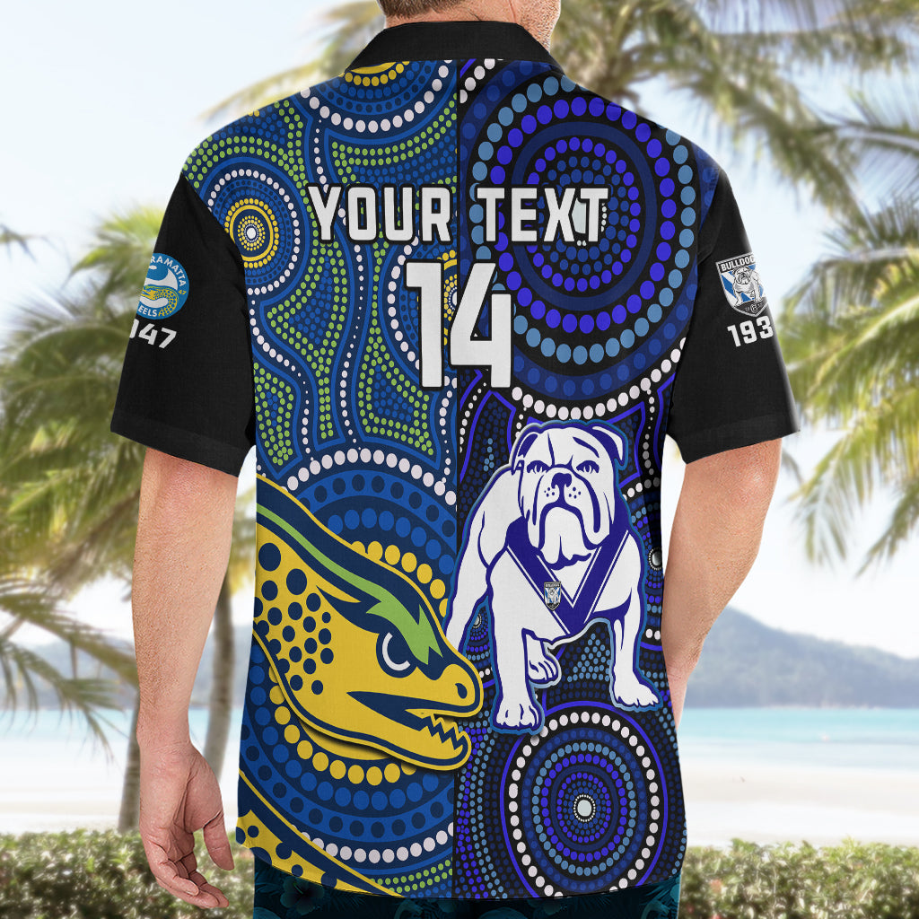 Personalised Bulldogs Mix Parramatta Eels Rugby Hawaiian Shirt Aboriginal Version - Vibe Hoodie Shop