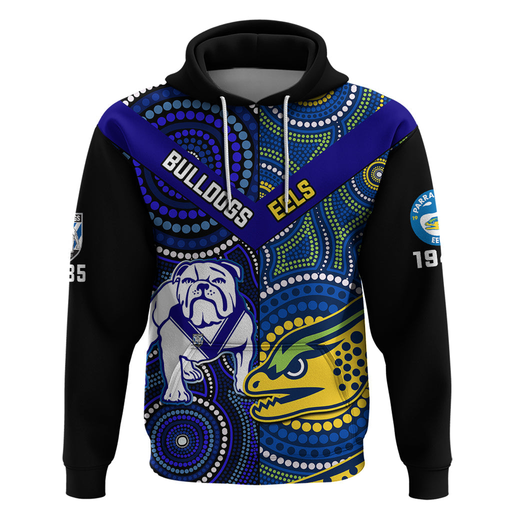 Personalised Bulldogs Mix Parramatta Eels Rugby Hoodie Aboriginal Version - Vibe Hoodie Shop