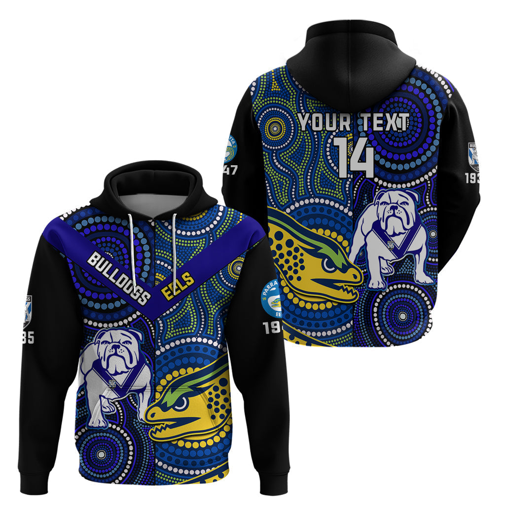 Personalised Bulldogs Mix Parramatta Eels Rugby Hoodie Aboriginal Version - Vibe Hoodie Shop