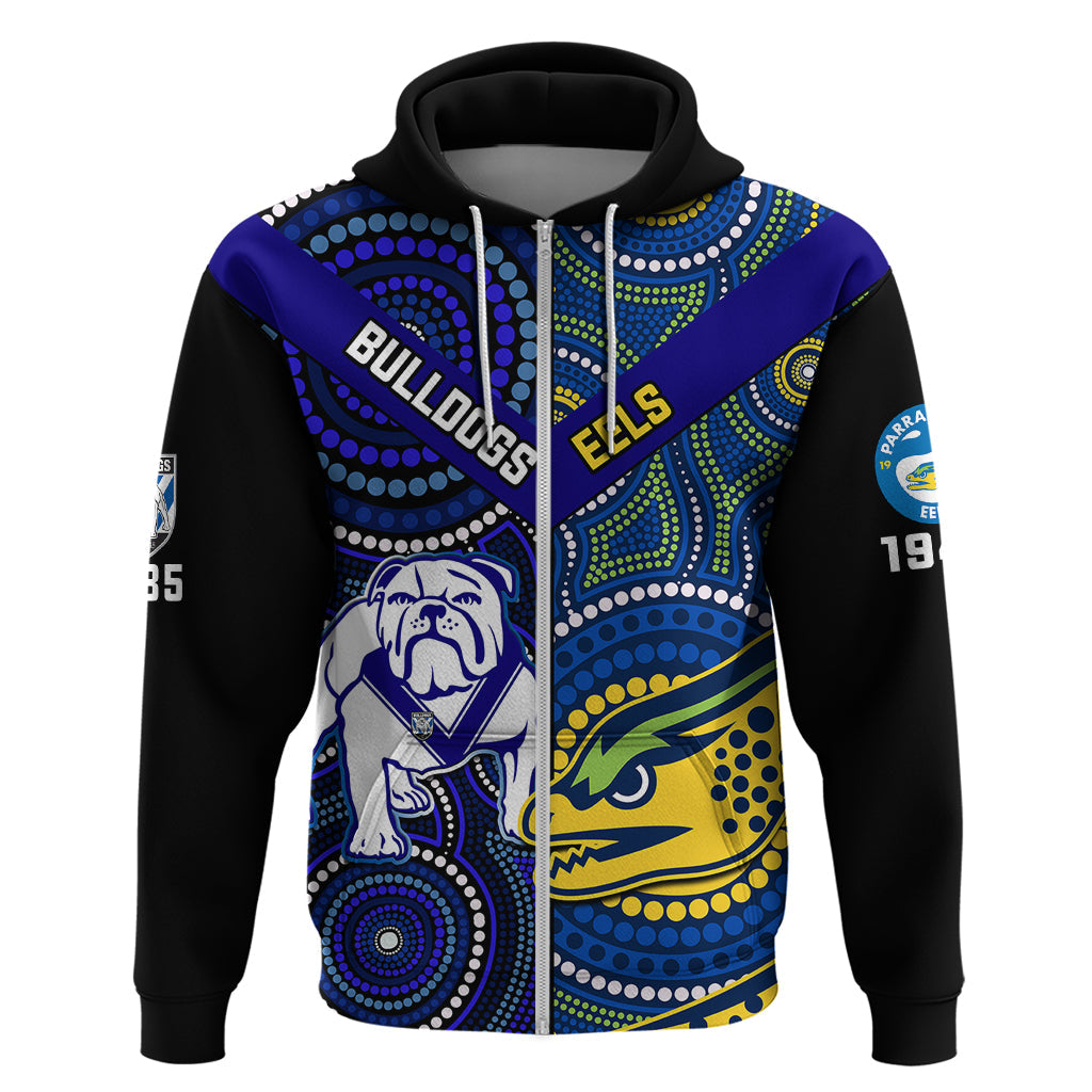 Personalised Bulldogs Mix Parramatta Eels Rugby Hoodie Aboriginal Version - Vibe Hoodie Shop