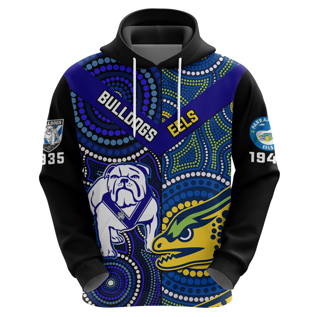 Personalised Bulldogs Mix Parramatta Eels Rugby Hoodie Aboriginal Version - Vibe Hoodie Shop