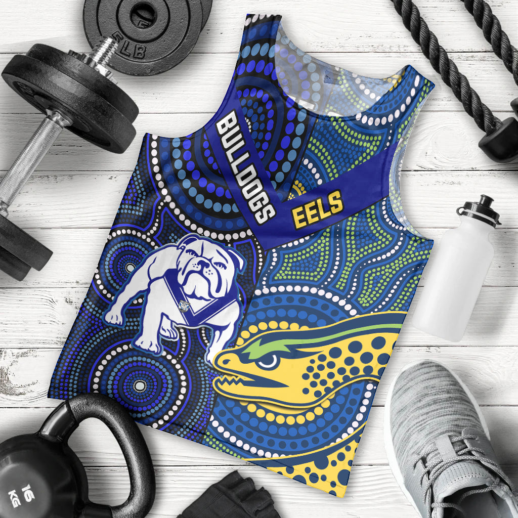 Personalised Bulldogs Mix Parramatta Eels Rugby Men Tank Top Aboriginal Version - Vibe Hoodie Shop