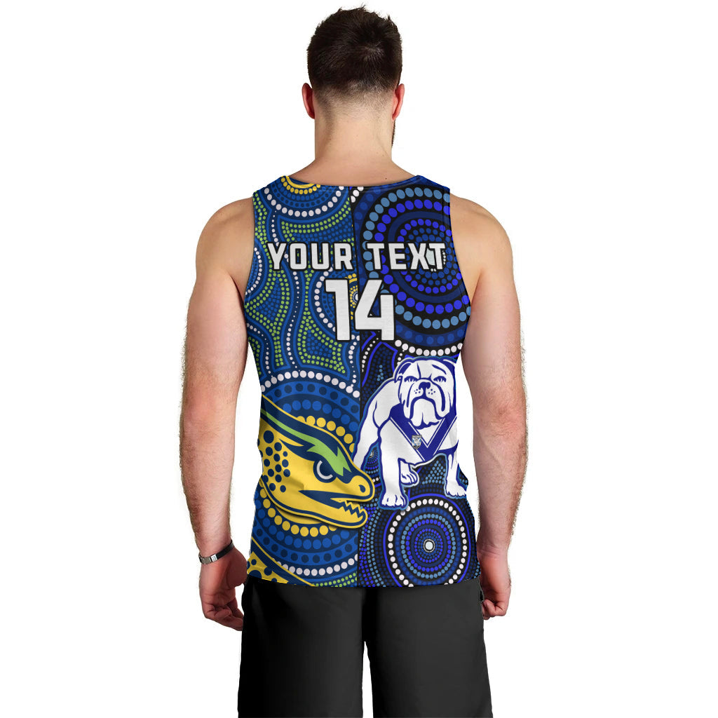 Personalised Bulldogs Mix Parramatta Eels Rugby Men Tank Top Aboriginal Version - Vibe Hoodie Shop