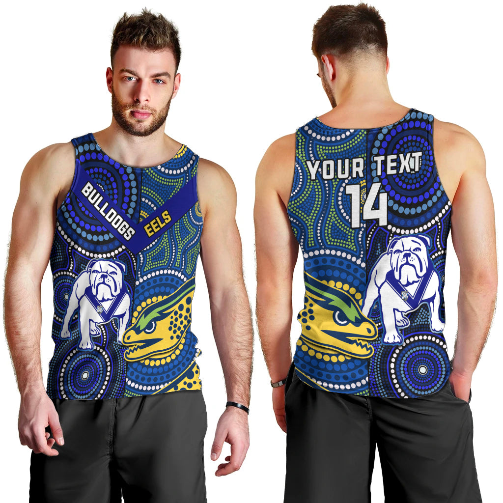Personalised Bulldogs Mix Parramatta Eels Rugby Men Tank Top Aboriginal Version - Vibe Hoodie Shop