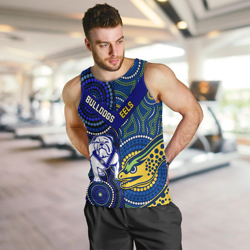 Personalised Bulldogs Mix Parramatta Eels Rugby Men Tank Top Aboriginal Version - Vibe Hoodie Shop