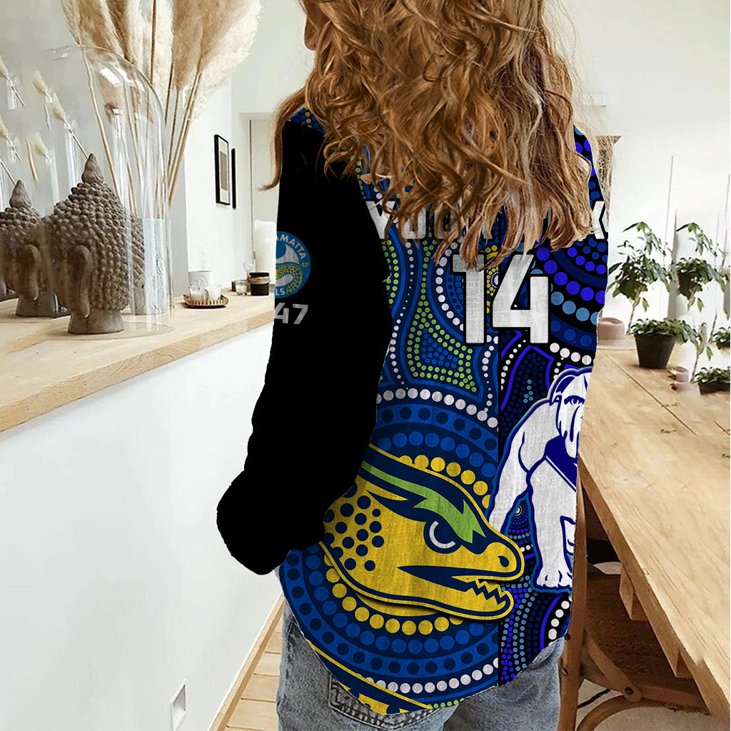 Personalised Bulldogs Mix Parramatta Eels Rugby Women Casual Shirt Aboriginal Version - Vibe Hoodie Shop