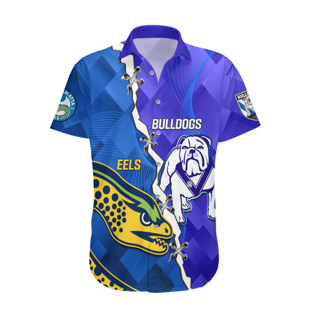 Personalised Bulldogs Mix Parramatta Eels Rugby Hawaiian Shirt Sporty Version - Vibe Hoodie Shop