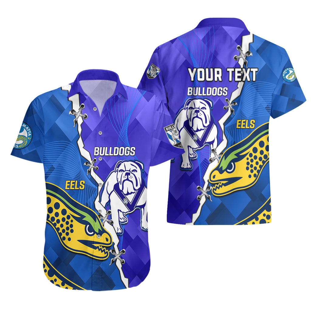 Personalised Bulldogs Mix Parramatta Eels Rugby Hawaiian Shirt Sporty Version - Vibe Hoodie Shop