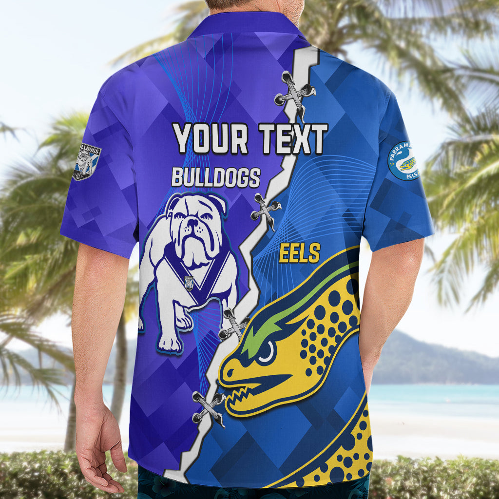 Personalised Bulldogs Mix Parramatta Eels Rugby Hawaiian Shirt Sporty Version - Vibe Hoodie Shop