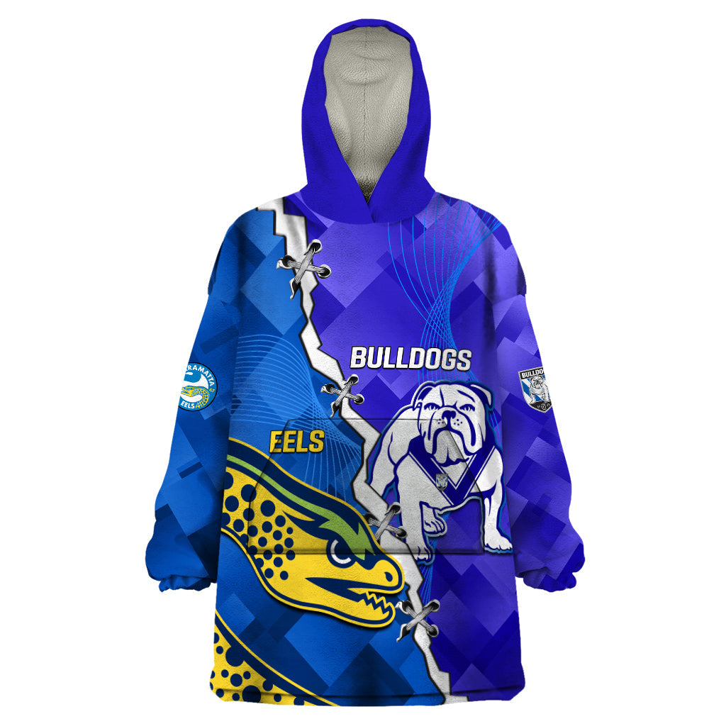 Personalised Bulldogs Mix Parramatta Eels Rugby Wearable Blanket Hoodie Sporty Version - Vibe Hoodie Shop