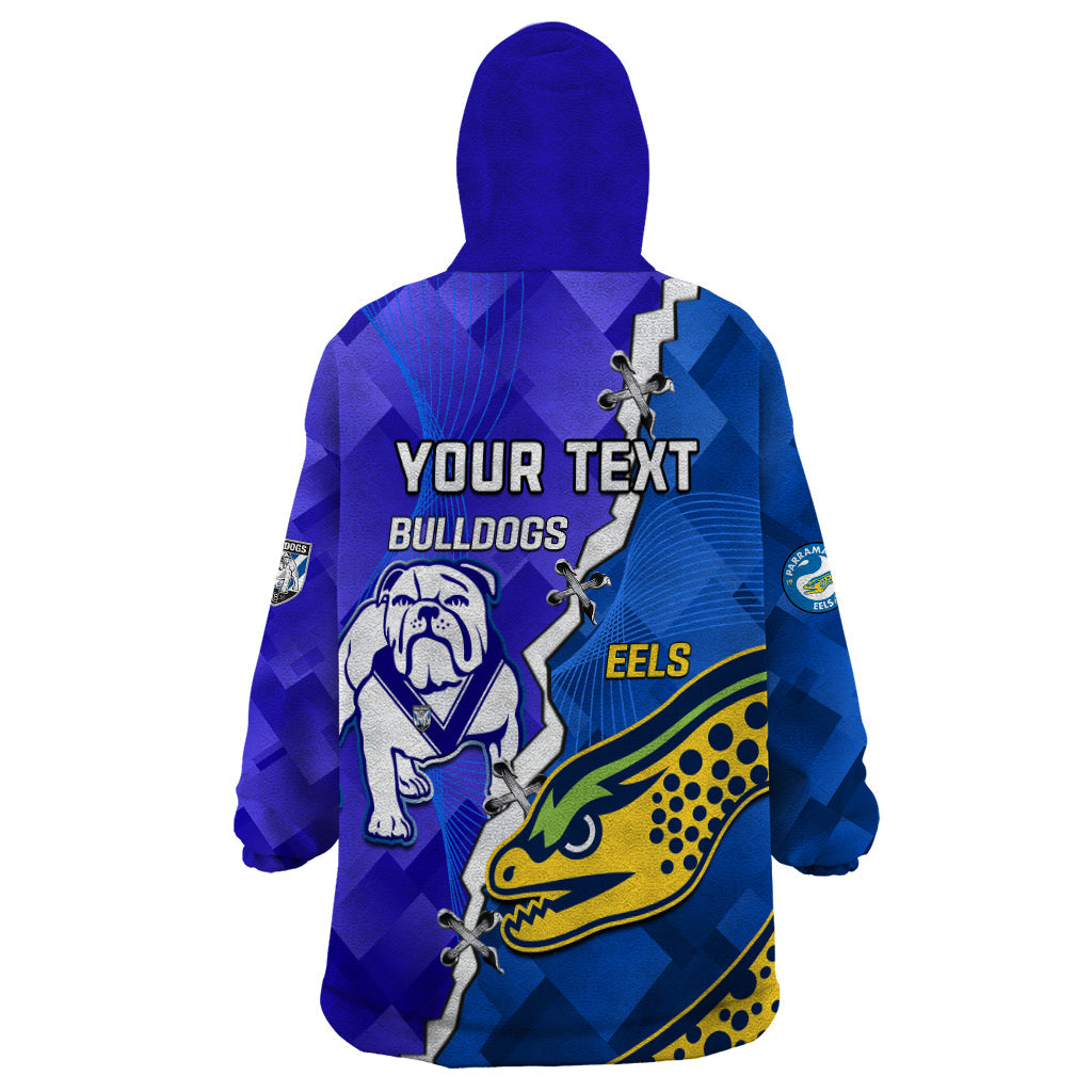 Personalised Bulldogs Mix Parramatta Eels Rugby Wearable Blanket Hoodie Sporty Version - Vibe Hoodie Shop