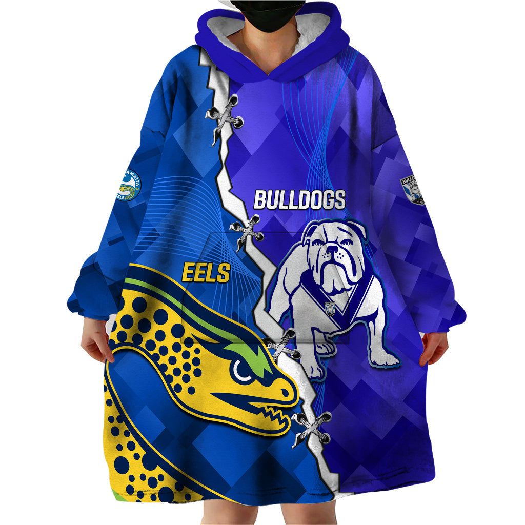 Personalised Bulldogs Mix Parramatta Eels Rugby Wearable Blanket Hoodie Sporty Version - Vibe Hoodie Shop