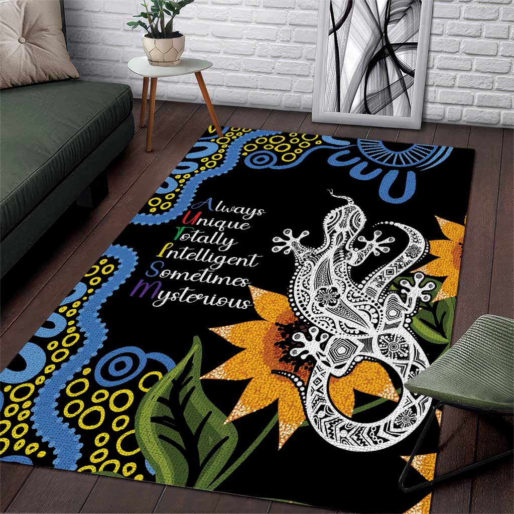 Australia Autism Awareness Area Rug Brave Strong Aussie Lizard Aboriginal Art - Vibe Hoodie Shop