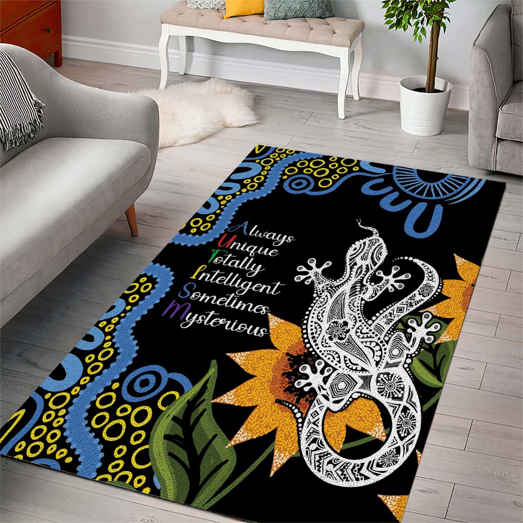 Australia Autism Awareness Area Rug Brave Strong Aussie Lizard Aboriginal Art - Vibe Hoodie Shop