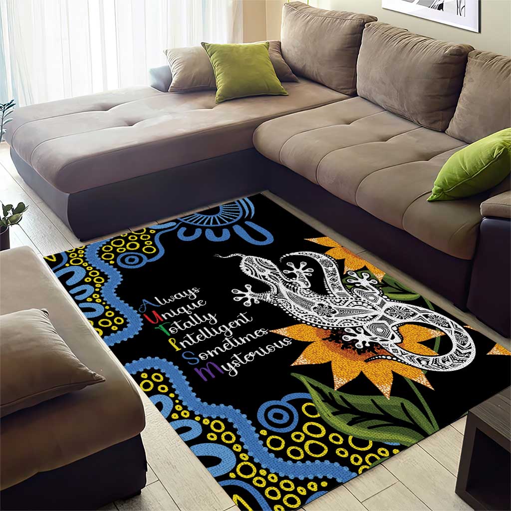 Australia Autism Awareness Area Rug Brave Strong Aussie Lizard Aboriginal Art - Vibe Hoodie Shop