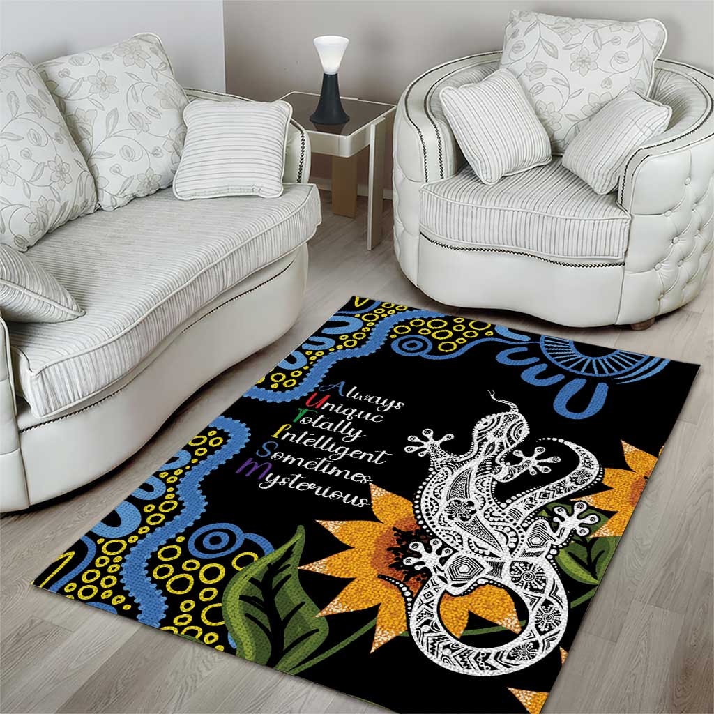 Australia Autism Awareness Area Rug Brave Strong Aussie Lizard Aboriginal Art - Vibe Hoodie Shop