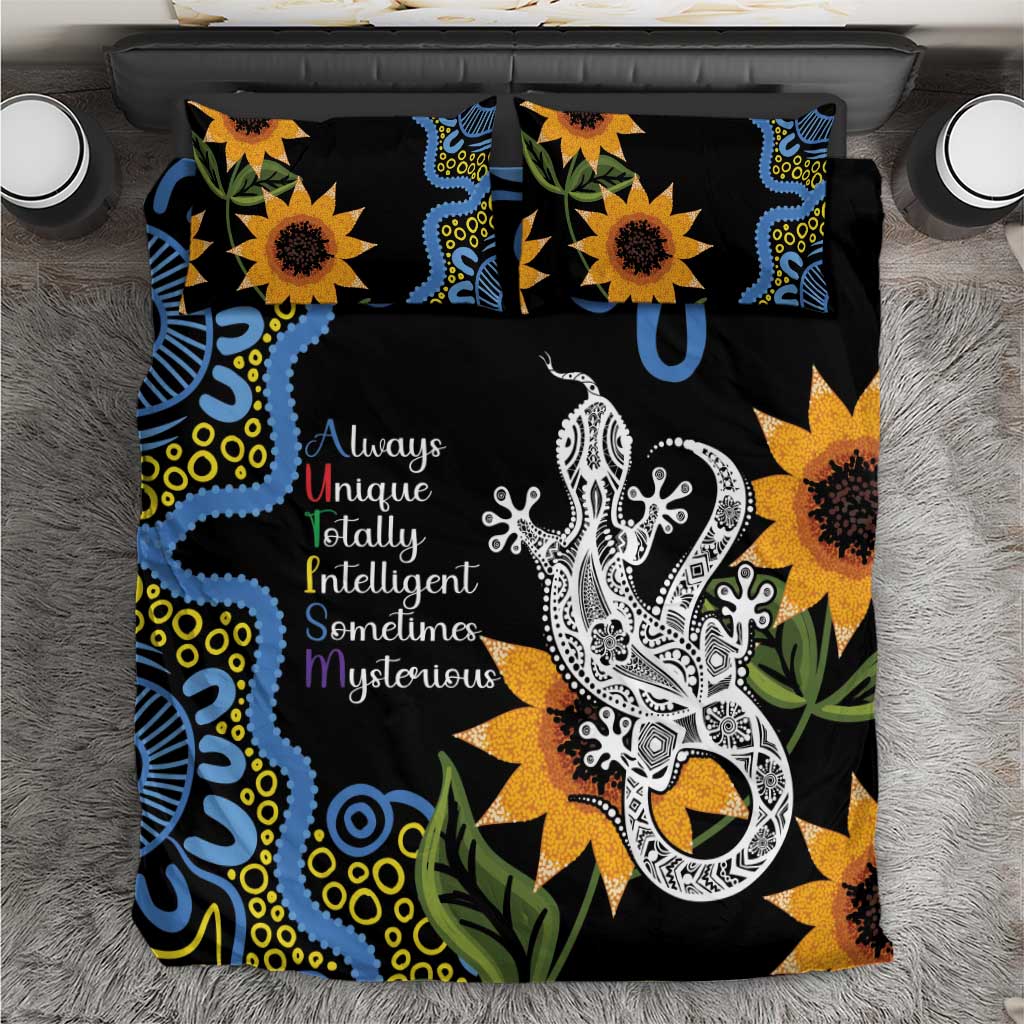 Australia Autism Awareness Bedding Set Brave Strong Aussie Lizard Aboriginal Art - Vibe Hoodie Shop