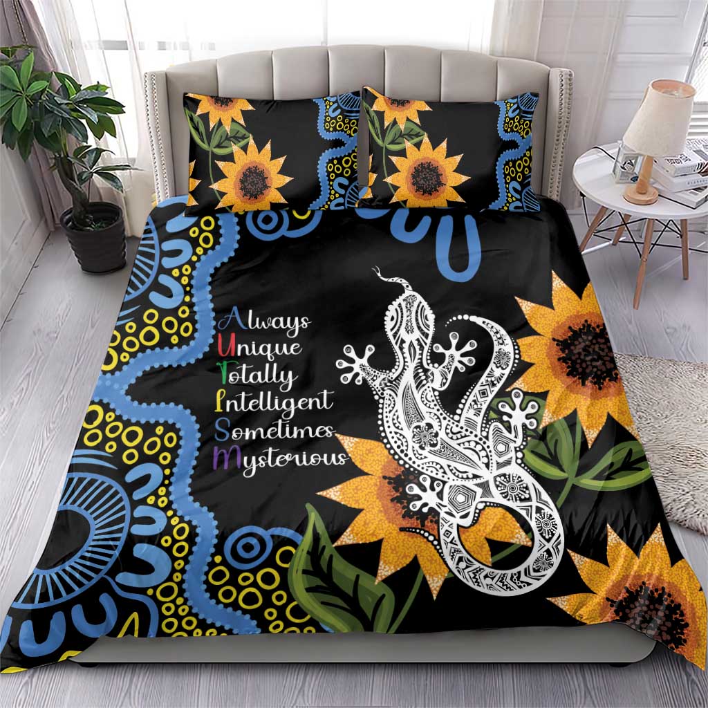 Australia Autism Awareness Bedding Set Brave Strong Aussie Lizard Aboriginal Art - Vibe Hoodie Shop
