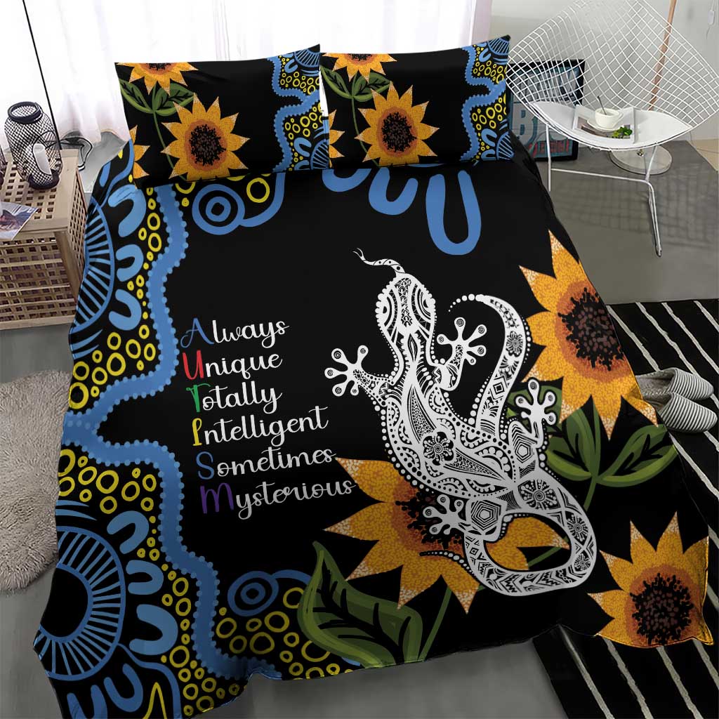 Australia Autism Awareness Bedding Set Brave Strong Aussie Lizard Aboriginal Art - Vibe Hoodie Shop