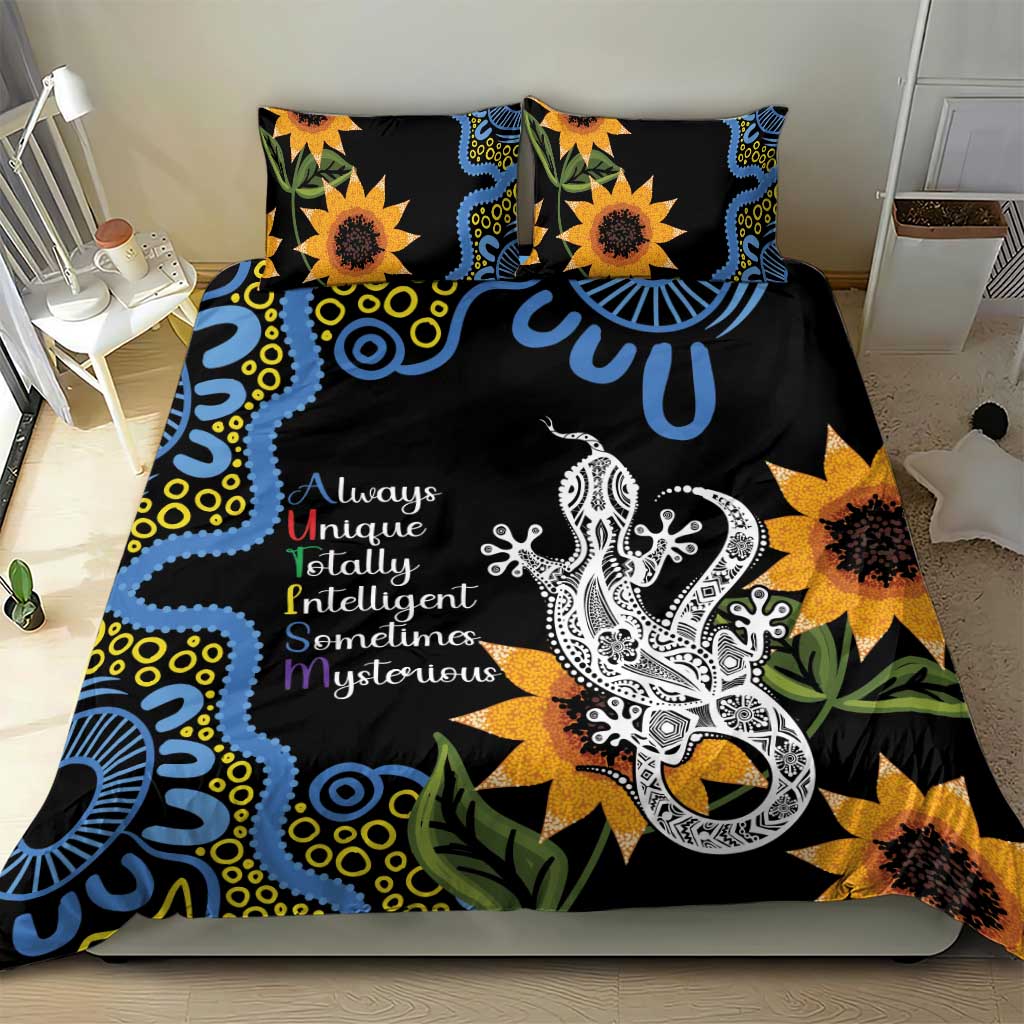 Australia Autism Awareness Bedding Set Brave Strong Aussie Lizard Aboriginal Art - Vibe Hoodie Shop