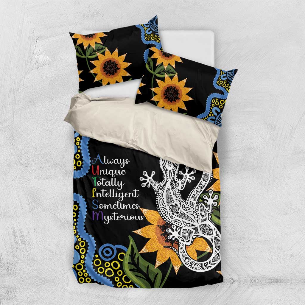 Australia Autism Awareness Bedding Set Brave Strong Aussie Lizard Aboriginal Art - Vibe Hoodie Shop