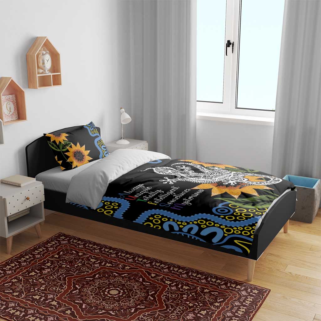 Australia Autism Awareness Bedding Set Brave Strong Aussie Lizard Aboriginal Art - Vibe Hoodie Shop