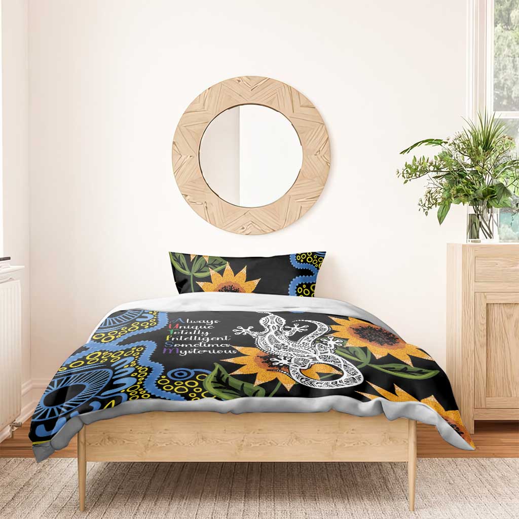 Australia Autism Awareness Bedding Set Brave Strong Aussie Lizard Aboriginal Art - Vibe Hoodie Shop