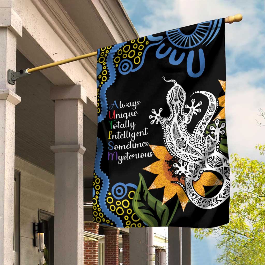 Australia Autism Awareness Garden Flag Brave Strong Aussie Lizard Aboriginal Art - Vibe Hoodie Shop
