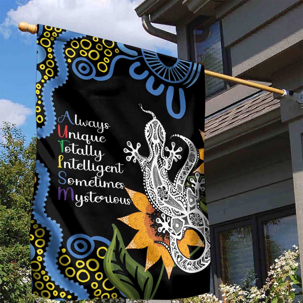 Australia Autism Awareness Garden Flag Brave Strong Aussie Lizard Aboriginal Art - Vibe Hoodie Shop
