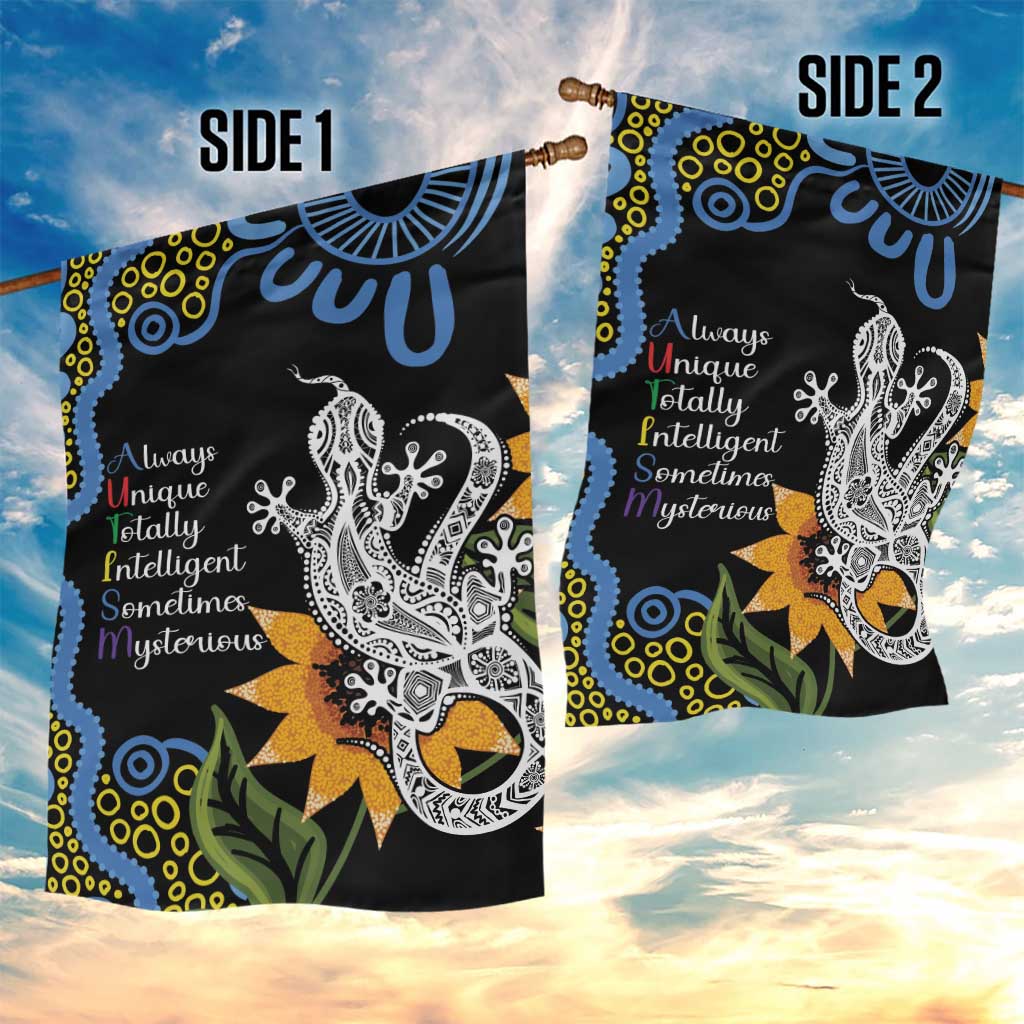 Australia Autism Awareness Garden Flag Brave Strong Aussie Lizard Aboriginal Art - Vibe Hoodie Shop