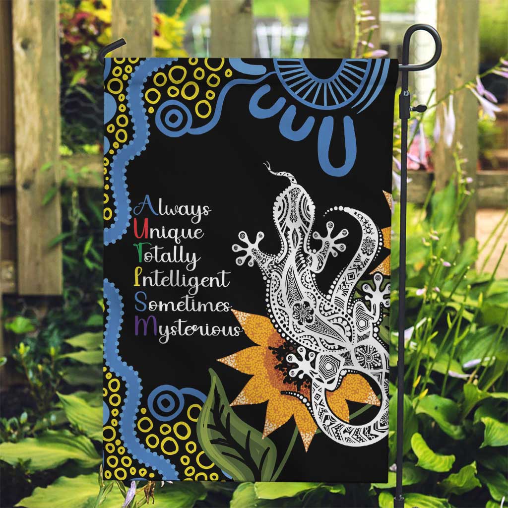 Australia Autism Awareness Garden Flag Brave Strong Aussie Lizard Aboriginal Art - Vibe Hoodie Shop