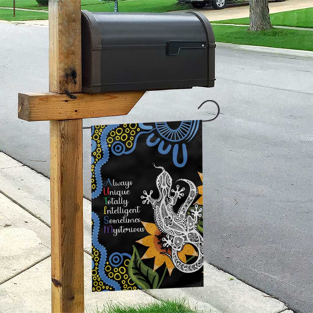 Australia Autism Awareness Garden Flag Brave Strong Aussie Lizard Aboriginal Art - Vibe Hoodie Shop