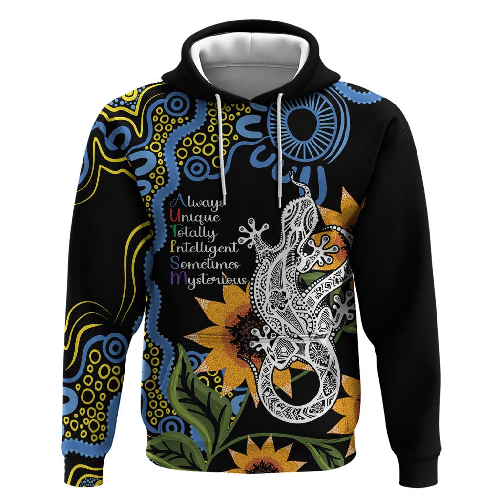 Australia Autism Awareness Hoodie Brave Strong Aussie Lizard Aboriginal Art - Vibe Hoodie Shop