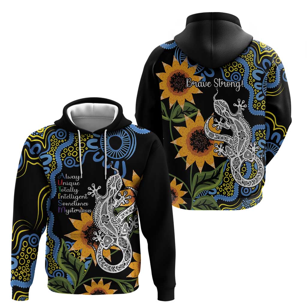 Australia Autism Awareness Hoodie Brave Strong Aussie Lizard Aboriginal Art - Vibe Hoodie Shop