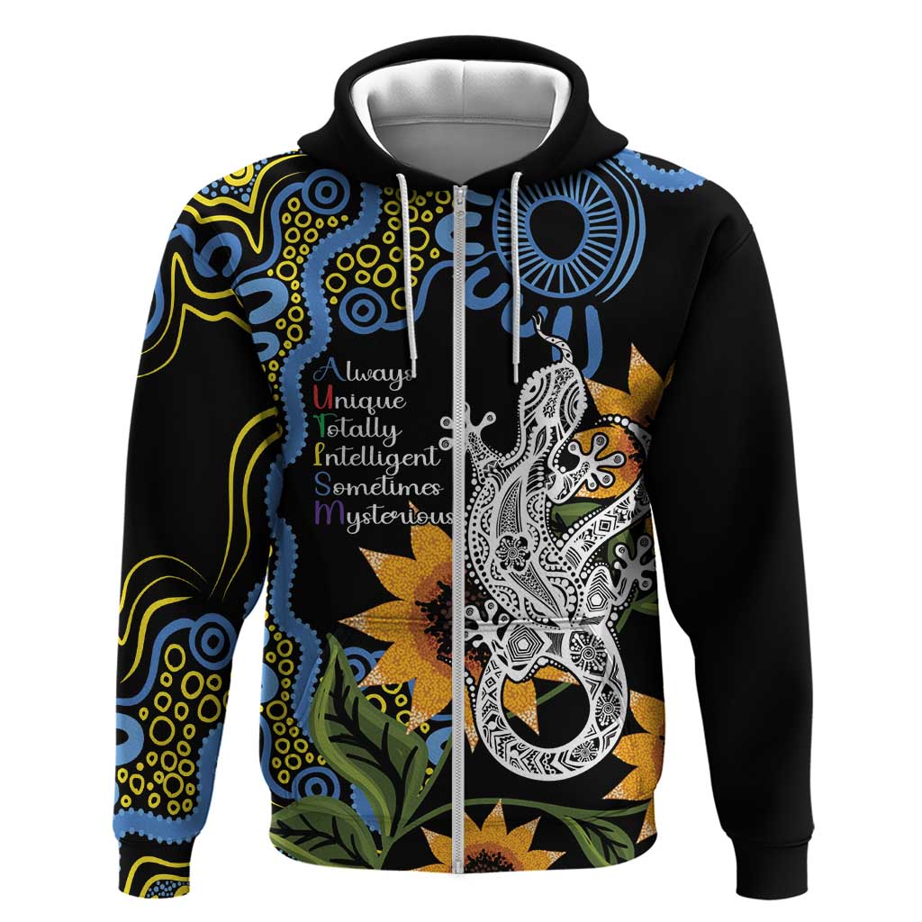 Australia Autism Awareness Hoodie Brave Strong Aussie Lizard Aboriginal Art - Vibe Hoodie Shop