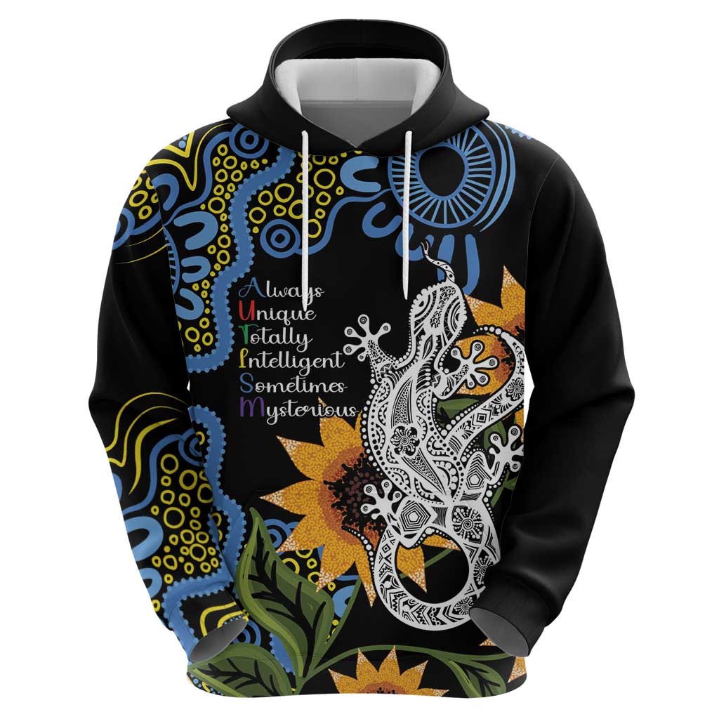 Australia Autism Awareness Hoodie Brave Strong Aussie Lizard Aboriginal Art - Vibe Hoodie Shop