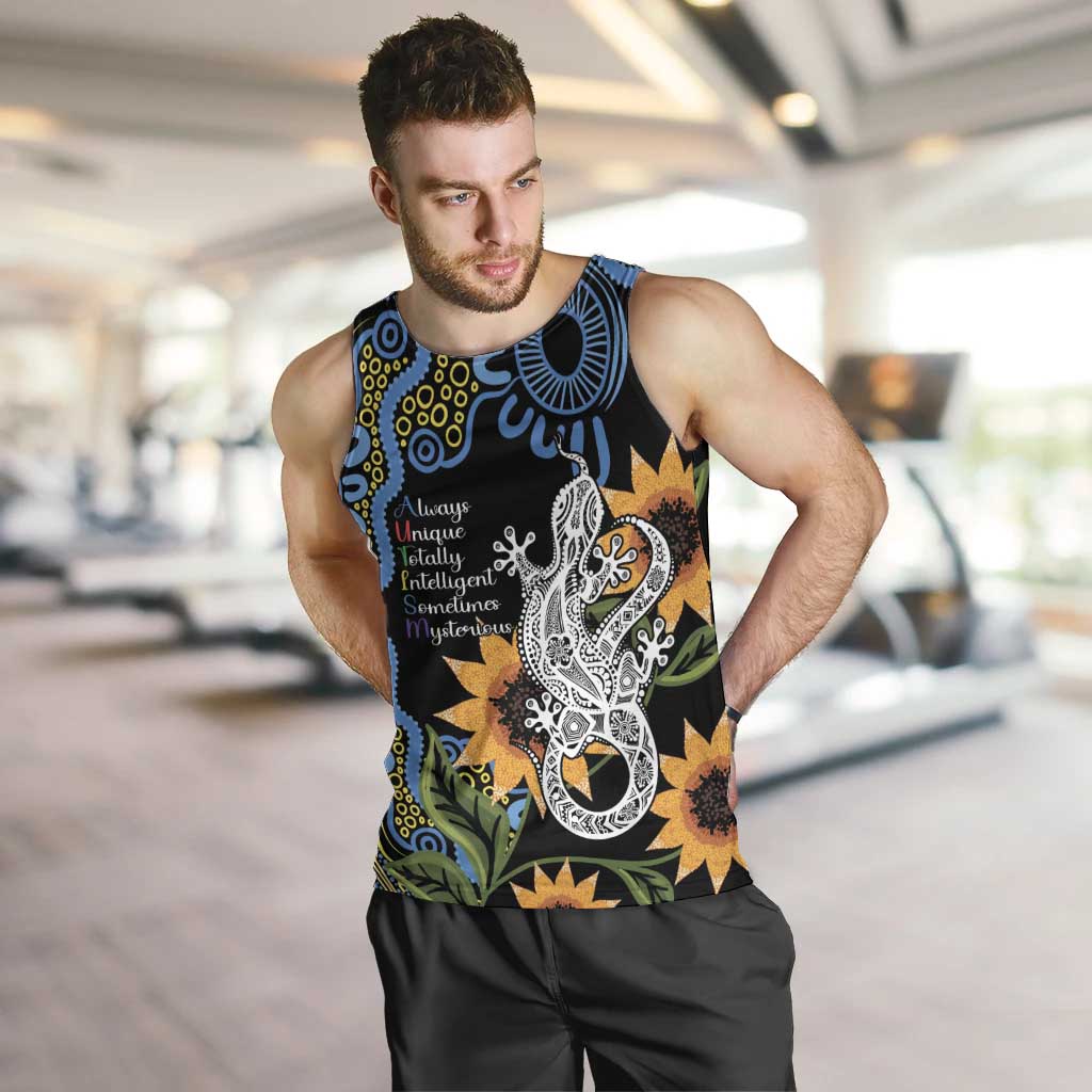 Australia Autism Awareness Men Tank Top Brave Strong Aussie Lizard Aboriginal Art - Vibe Hoodie Shop