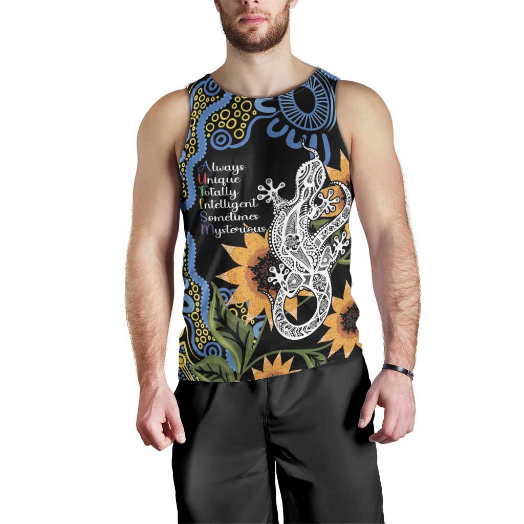 Australia Autism Awareness Men Tank Top Brave Strong Aussie Lizard Aboriginal Art - Vibe Hoodie Shop