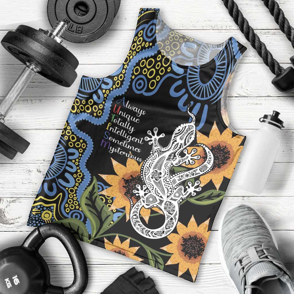 Australia Autism Awareness Men Tank Top Brave Strong Aussie Lizard Aboriginal Art - Vibe Hoodie Shop
