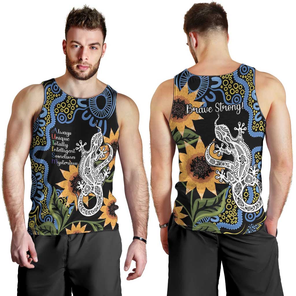 Australia Autism Awareness Men Tank Top Brave Strong Aussie Lizard Aboriginal Art - Vibe Hoodie Shop