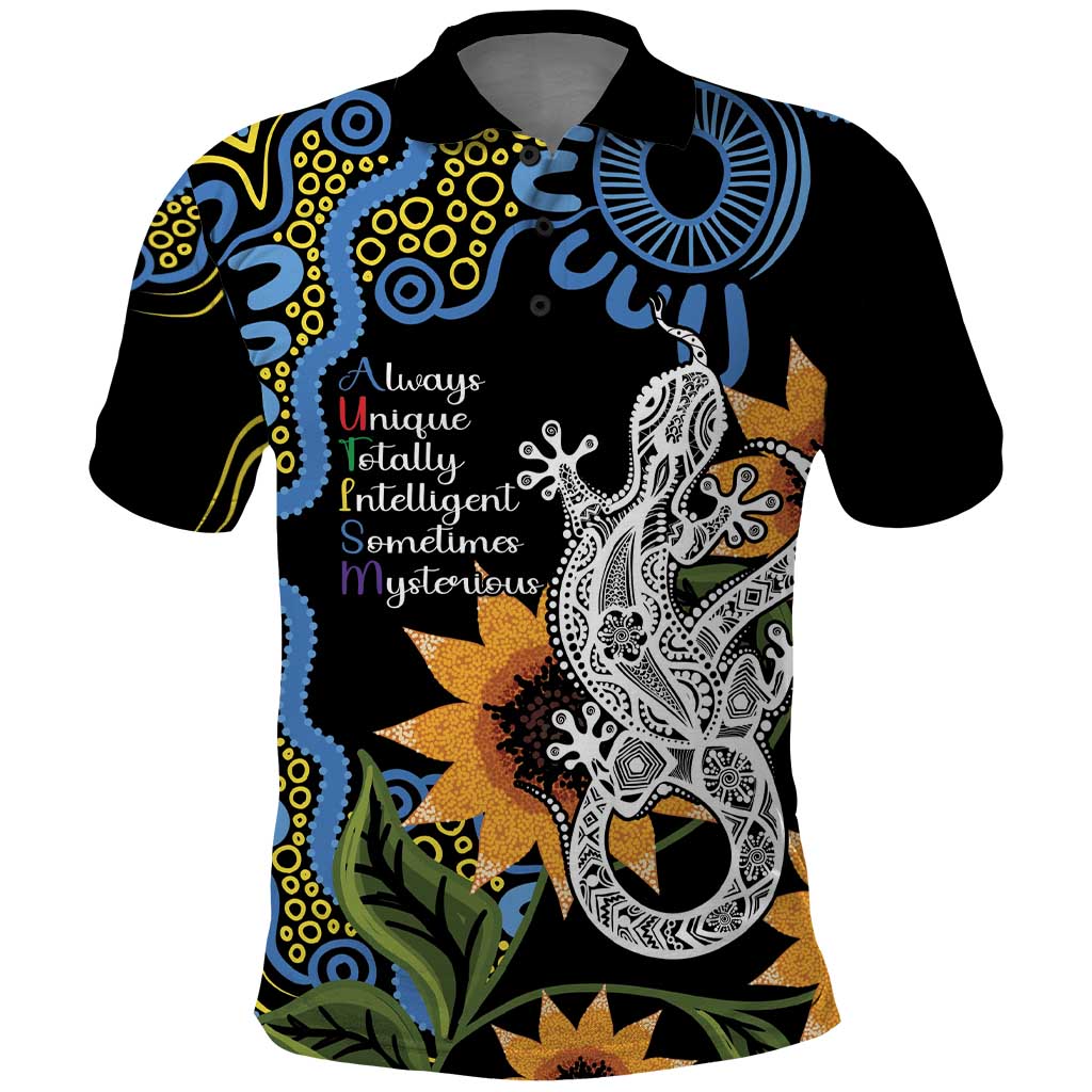 Australia Autism Awareness Polo Shirt Brave Strong Aussie Lizard Aboriginal Art - Vibe Hoodie Shop