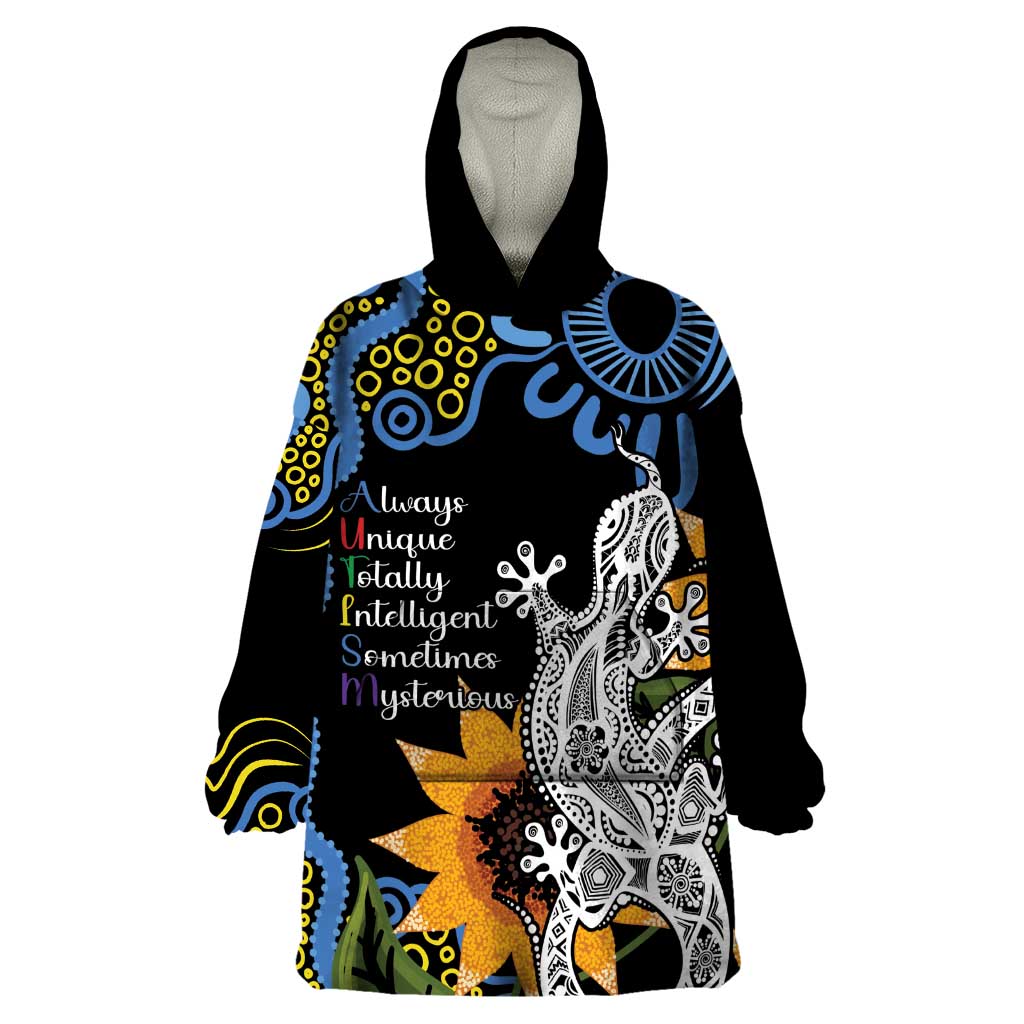 Australia Autism Awareness Wearable Blanket Hoodie Brave Strong Aussie Lizard Aboriginal Art - Vibe Hoodie Shop