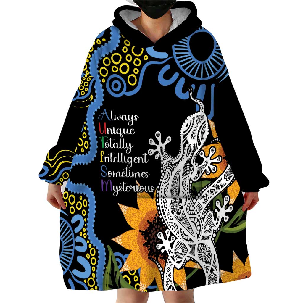 Australia Autism Awareness Wearable Blanket Hoodie Brave Strong Aussie Lizard Aboriginal Art - Vibe Hoodie Shop