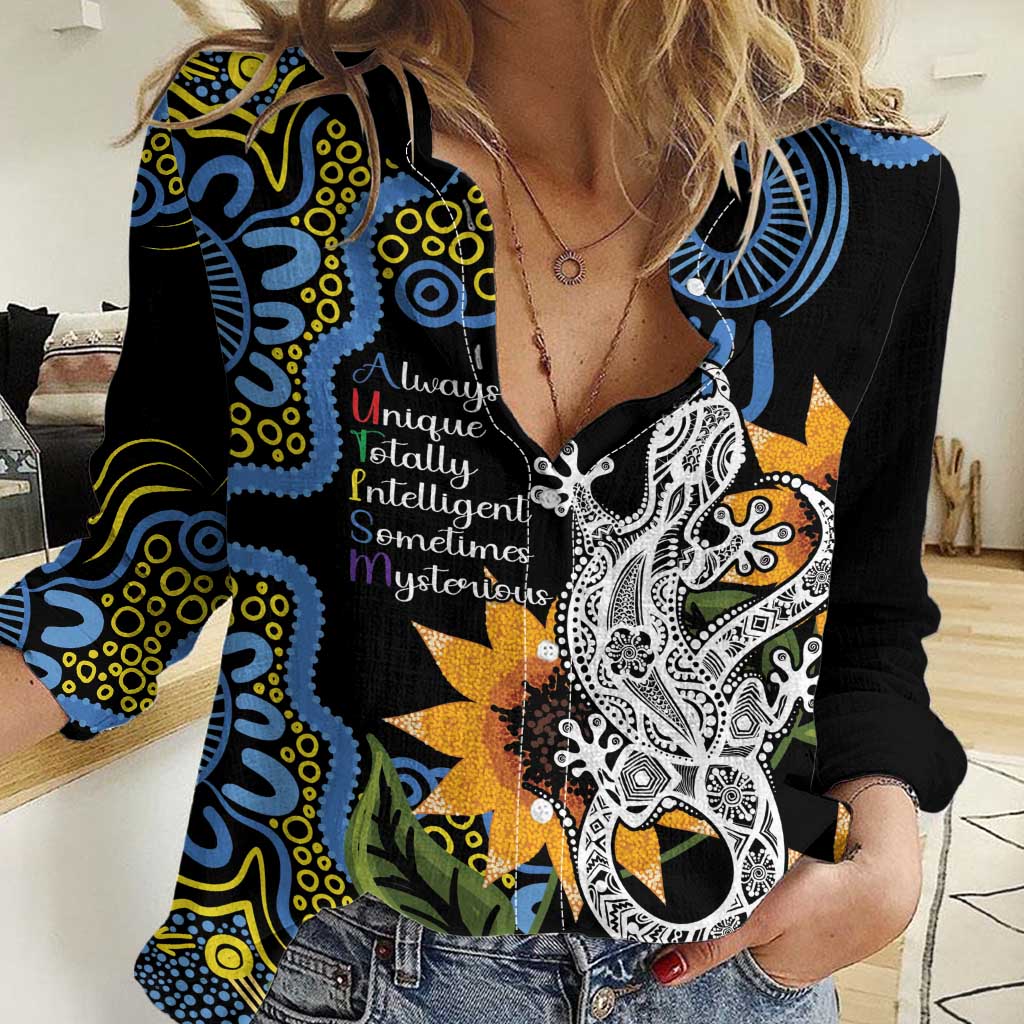 Australia Autism Awareness Women Casual Shirt Brave Strong Aussie Lizard Aboriginal Art - Vibe Hoodie Shop