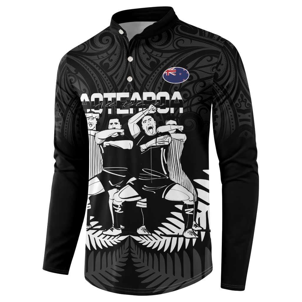 New Zealand Silver Fern Rugby Button Sweatshirt Haka Dance With Aotearoa Maori Pattern