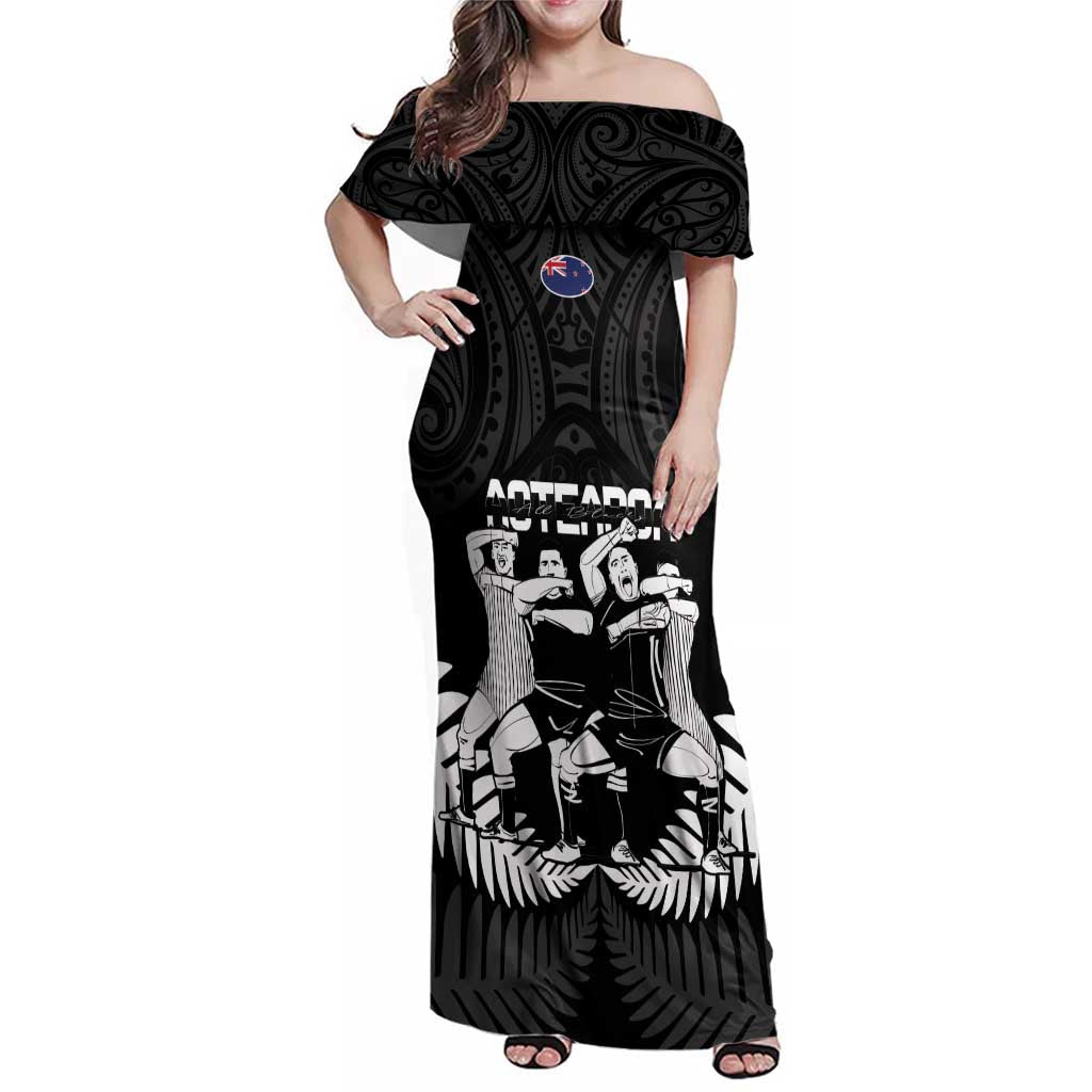 New Zealand Silver Fern Rugby Family Matching Off Shoulder Maxi Dress and Hawaiian Shirt Haka Dance With Aotearoa Maori Pattern