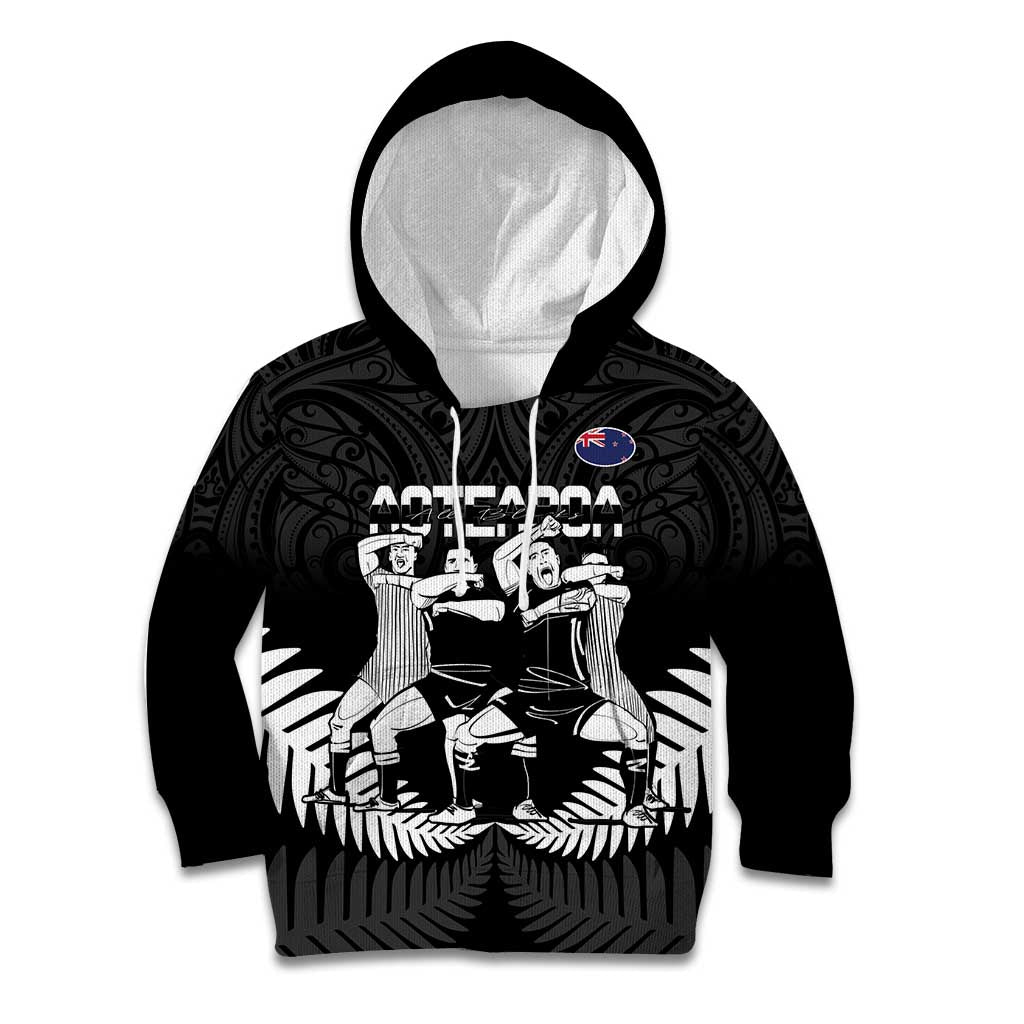 New Zealand Silver Fern Rugby Kid Hoodie Haka Dance With Aotearoa Maori Pattern - Vibe Hoodie Shop