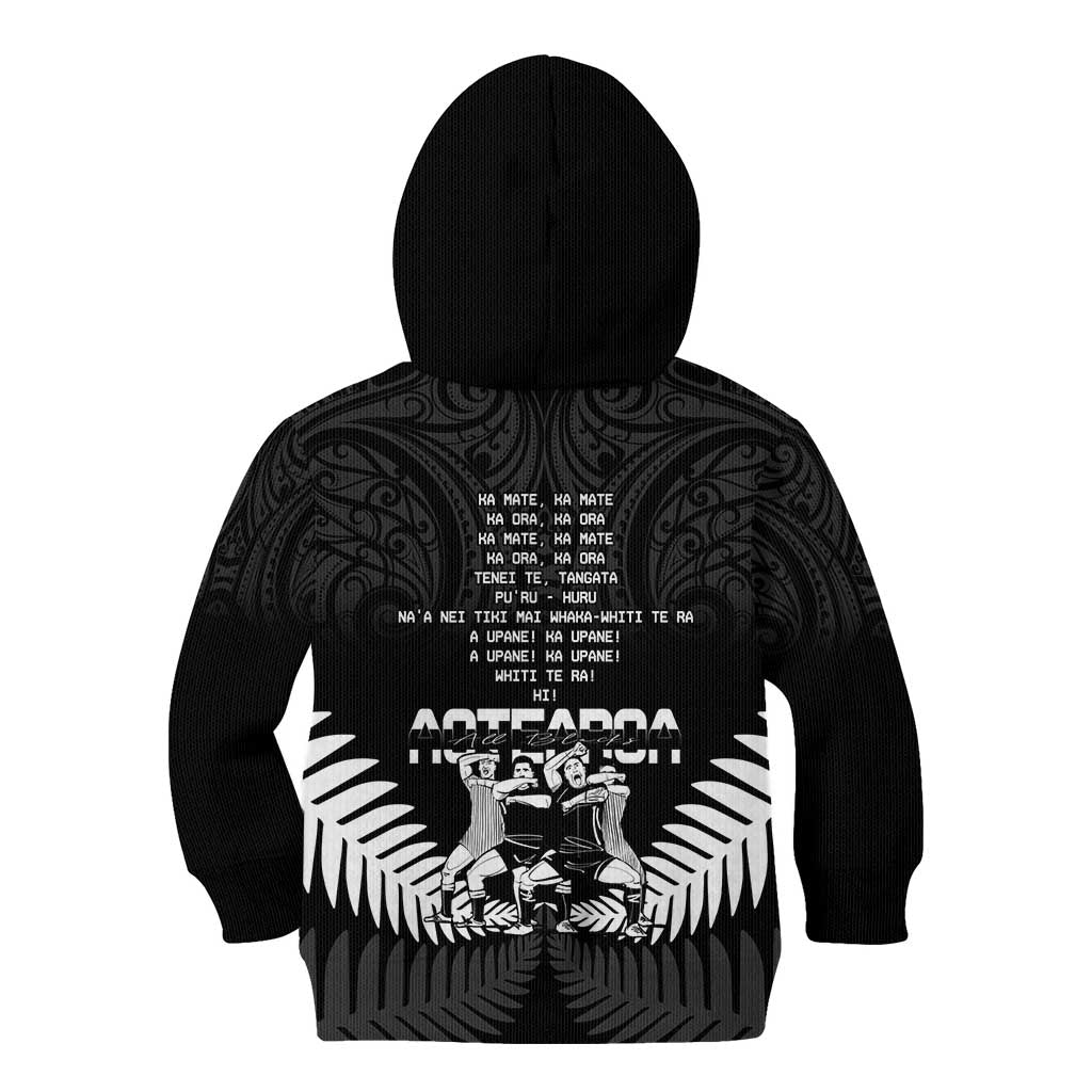 New Zealand Silver Fern Rugby Kid Hoodie Haka Dance With Aotearoa Maori Pattern - Vibe Hoodie Shop