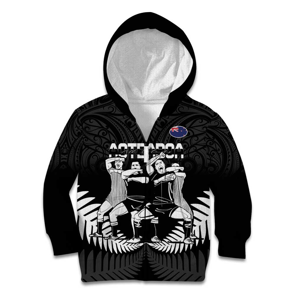 New Zealand Silver Fern Rugby Kid Hoodie Haka Dance With Aotearoa Maori Pattern - Vibe Hoodie Shop