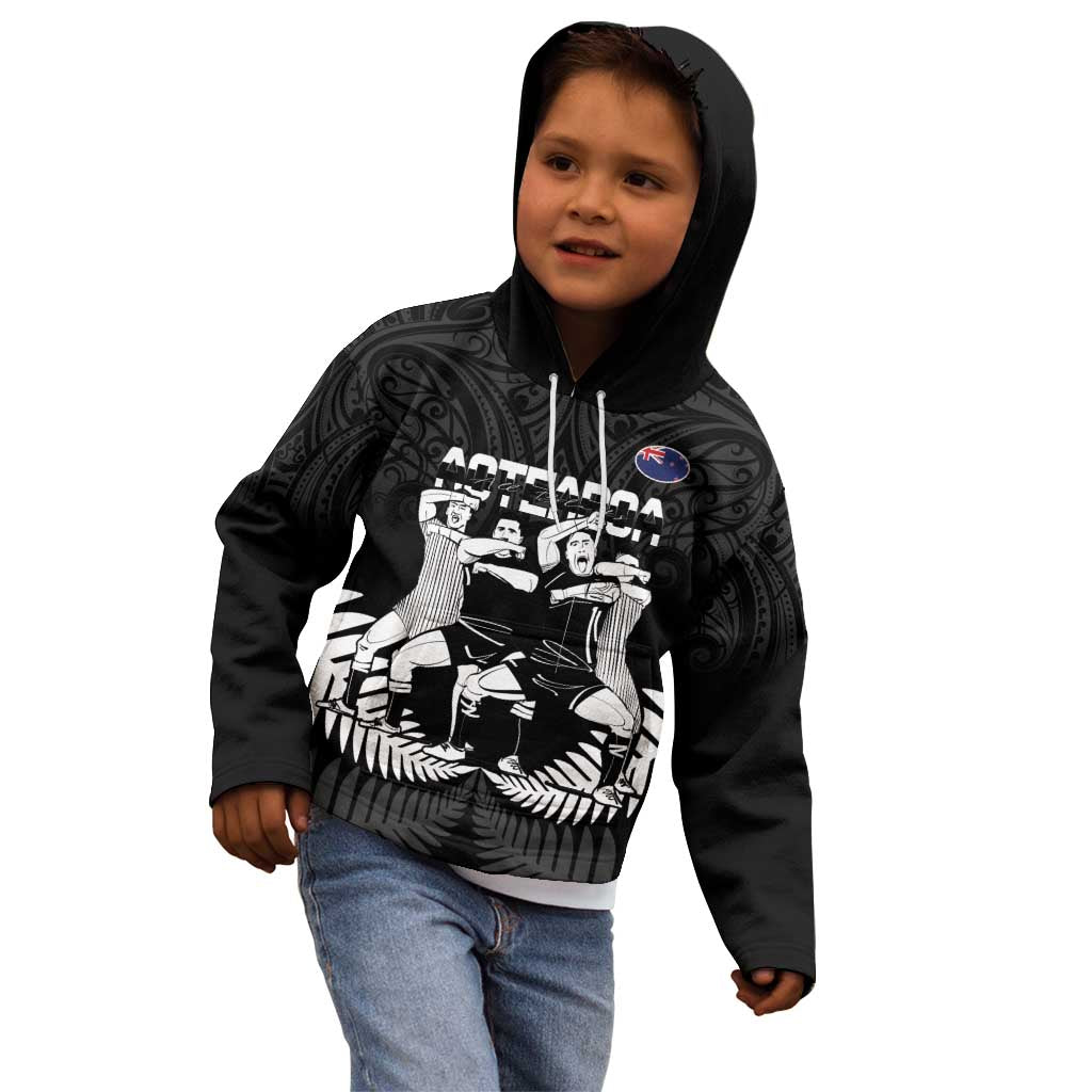 New Zealand Silver Fern Rugby Kid Hoodie Haka Dance With Aotearoa Maori Pattern - Vibe Hoodie Shop